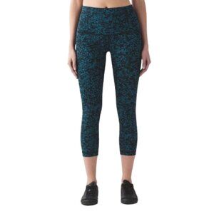 Lululemon Wunder Under Leggings Womens 4 Black Blue High Rise Cropped Run Crop